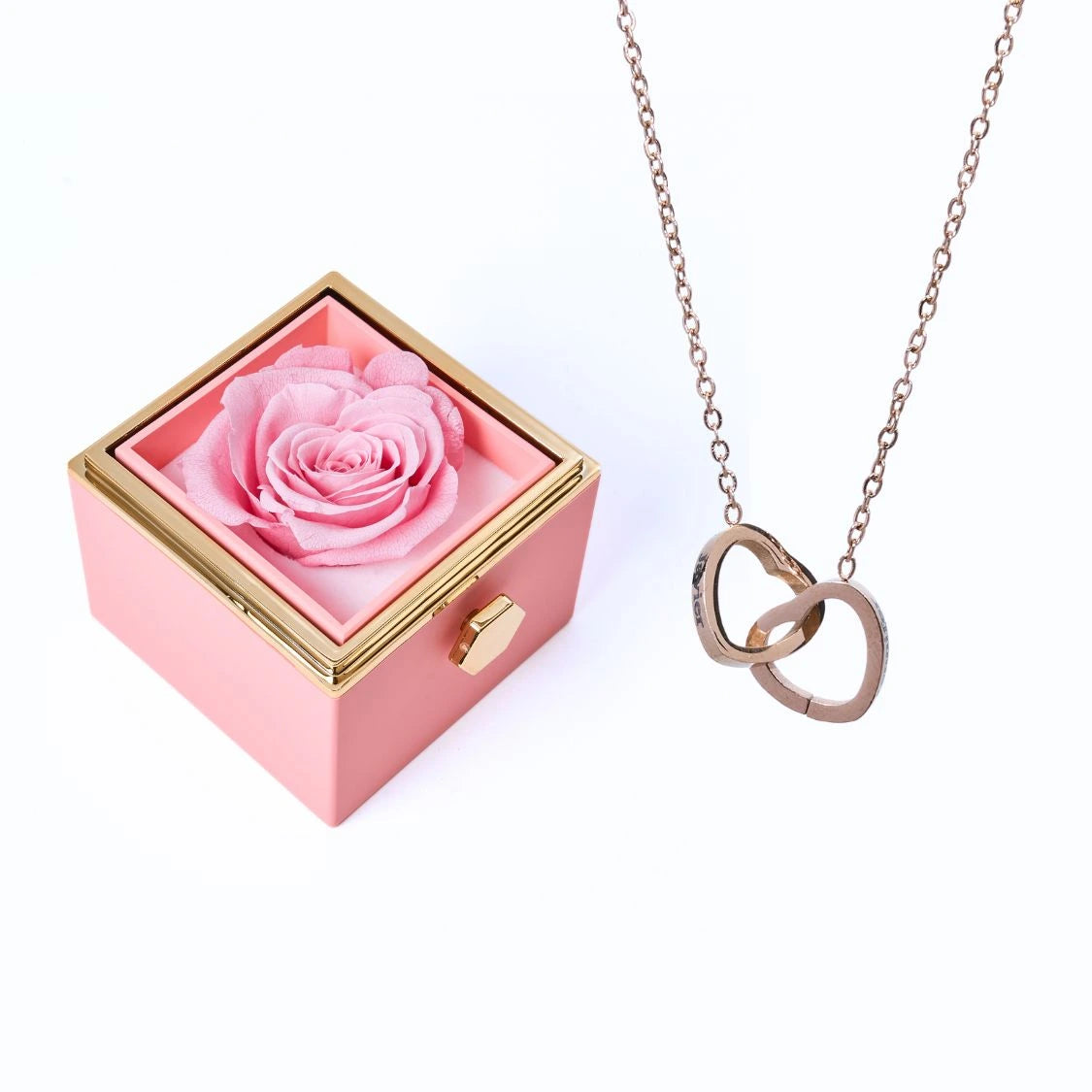 Colar Dois Corações + Caixa Rotativa de Brinde