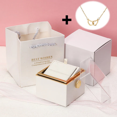 Colar Dois Corações + Caixa Rotativa de Brinde - Cor Branca Exclusiva