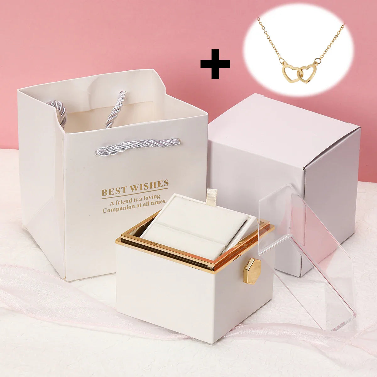 Colar Dois Corações + Caixa Rotativa de Brinde