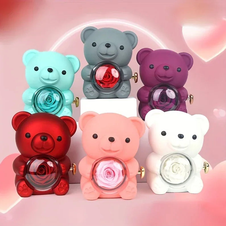 Colar Laço de Amor + Urso com Rosa Eterna