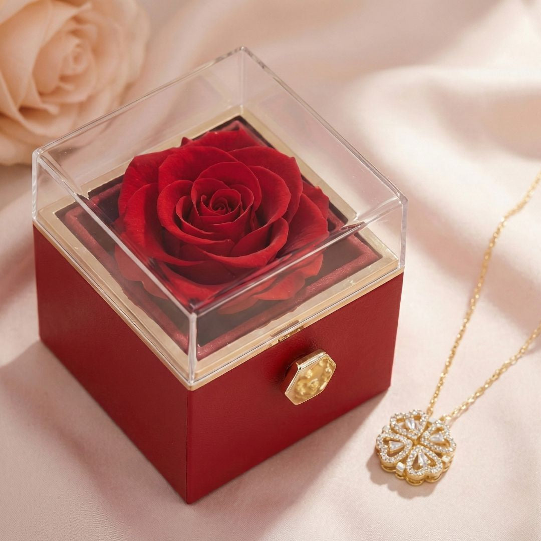 Colar Trevo 4 Folhas + Caixa Rotativa de Brinde